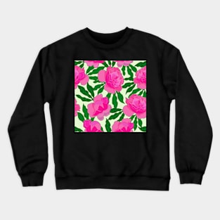 Pink Peonies on Green Background Peony Floral Print Pattern Crewneck Sweatshirt